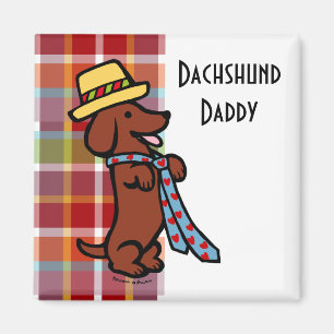 Daddy's Dachshund Cartoon Plaid Magnet