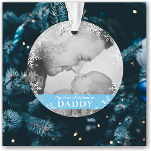 Daddy's First Christmas Snowflakes Baby Boy Photo Ornament