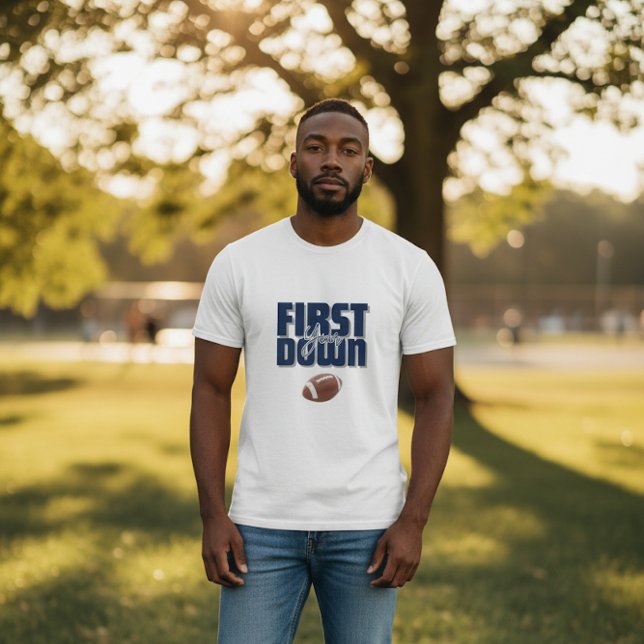 Daddy's First Year First Down Football Navy Blue  T-Shirt (Creator Uploaded)