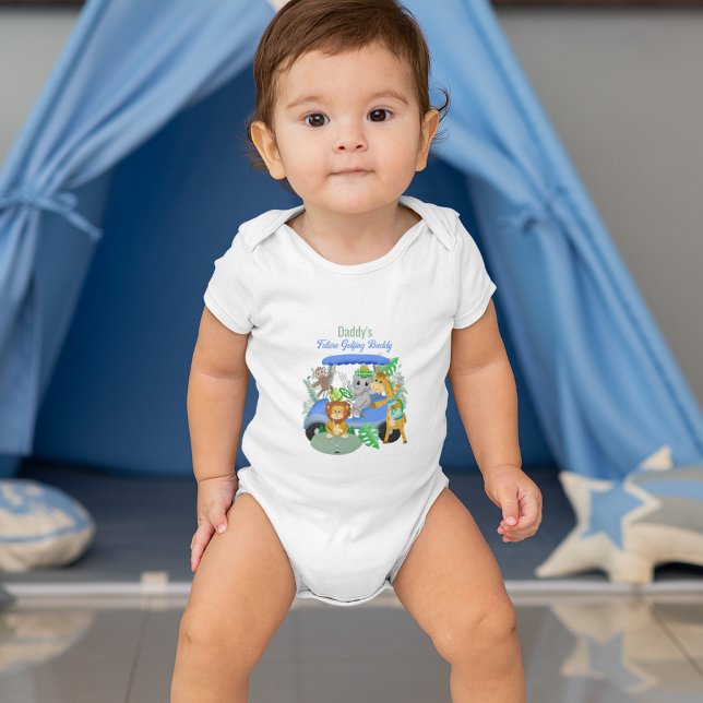 Daddy's Future Golfing Baby Jungle Animals Blue Baby Bodysuit (Creator Uploaded)