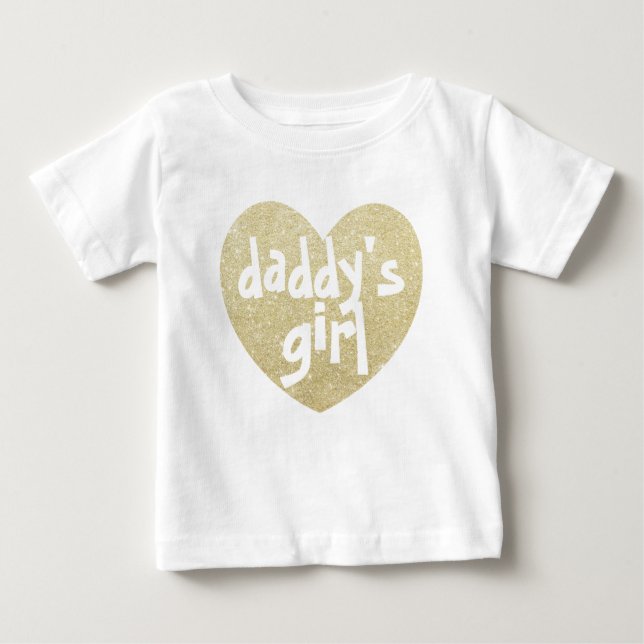 Daddy's Girl Glitter-Print heart Golden Baby T-Shirt (Front)