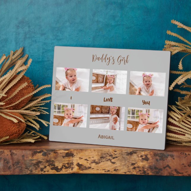 Daddy's Girl I love You Photo Collage Grey Plaque (Side)
