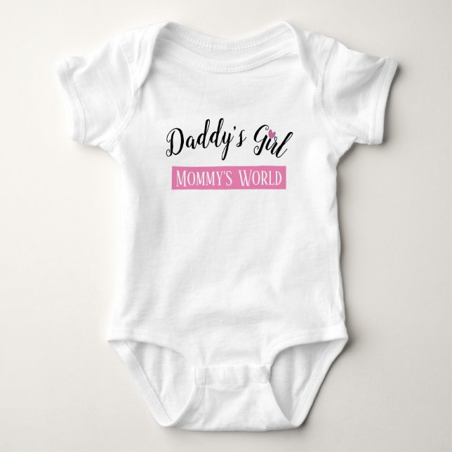 Daddy's Girl, Mummy's World Pink And Black Baby Bodysuit (Front)