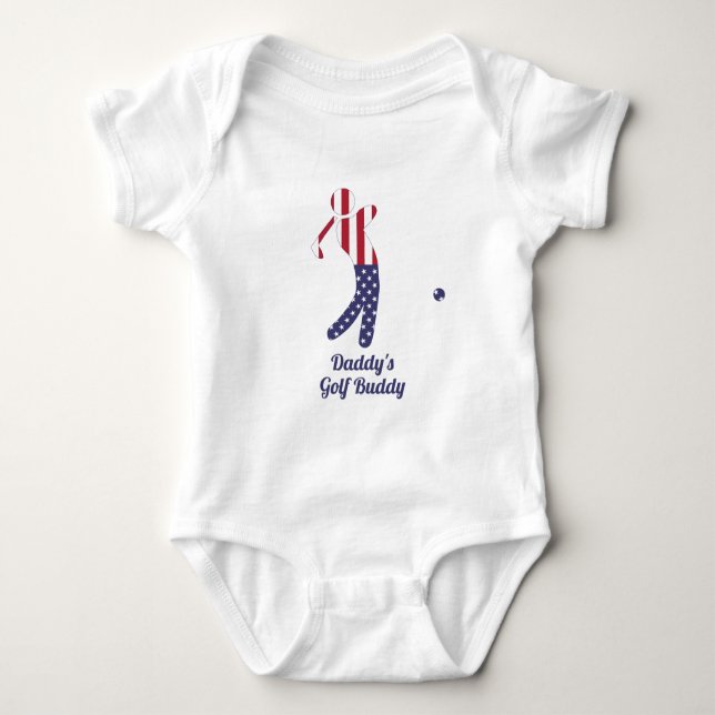 Daddy's Golf Buddy | American Flag Golf Player Baby Bodysuit (Front)