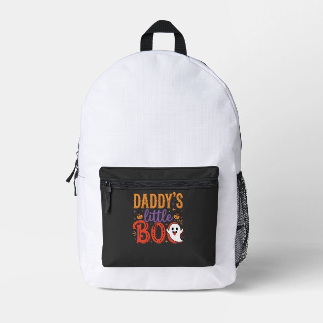 Daddy's Little Boo Halloween Ghost Design Printed Backpack (Front)