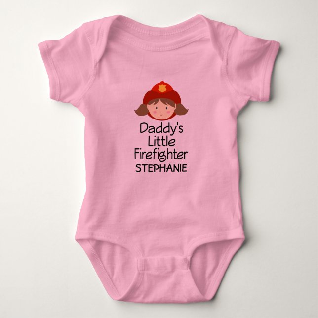 Daddy's Little Firefighter Girls T-shirt Baby Bodysuit (Front)