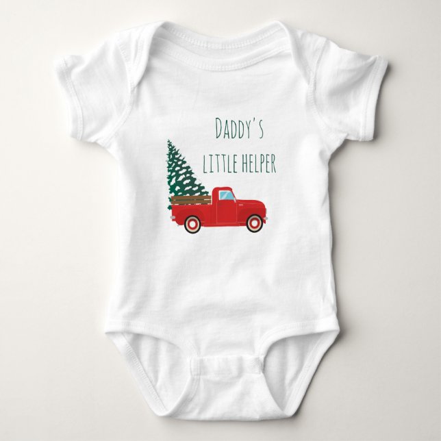 Daddys Little Helper Pickup Truck Christmas Tree Baby Bodysuit (Front)