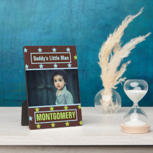 Daddys Little Man Brown Stars and Boys Photo Plaque