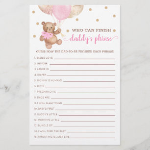 Daddy's Phrase Game Baby Shower Teddy Bear