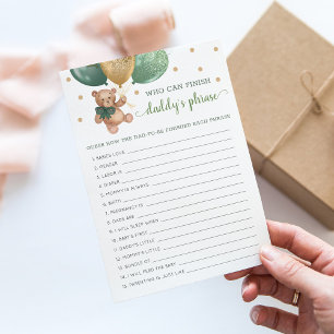 Daddy's Phrase Game Baby Shower Teddy Bear Card