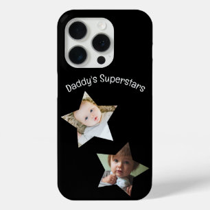Daddy's Superstars Personalised Two Photo Text iPhone 15 Pro Case