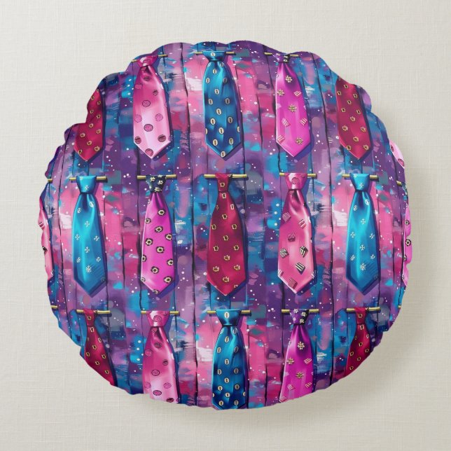 Daddy's Ties Round Cotton Throw Pillow (Front)