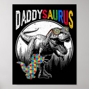 Daddysaurus Autism Sister Puzzle Pieces And T Rex  Poster