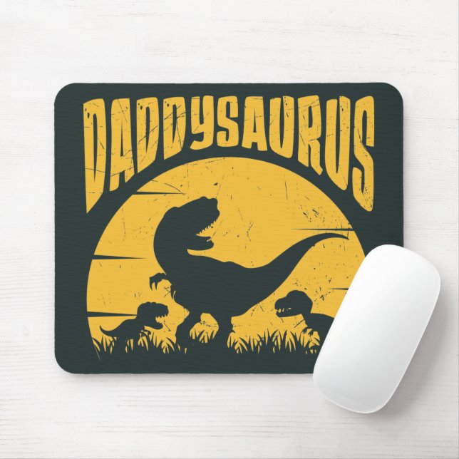 Daddysaurus Dinosaurs Father Dad Black Yellow Mouse Pad (With Mouse)