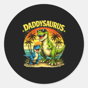 Daddysaurus funny dinosaur dad retro sunset classic round sticker