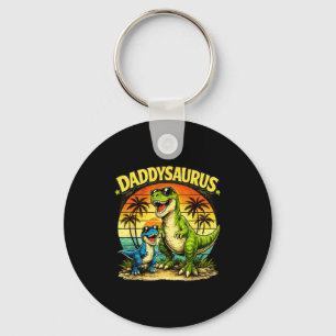 Daddysaurus funny dinosaur dad retro sunset key ring