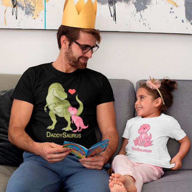 DaddySaurus Green T-Rex & Pink Baby Girl Dinosaurs T-Shirt (Creator Uploaded)