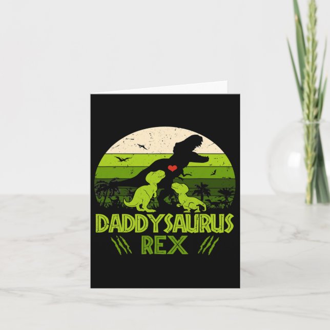 Daddysaurus Rex 2 Kids Sunset Dinosaur For Fathers Card (Front)