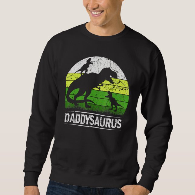 Daddysaurus T Rex 2 Two Kid Dinosaur  Christmas Sweatshirt (Front)