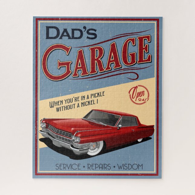 Dad's 1964 Red Caddy Car Garage Jigsaw Puzzle (Vertical)