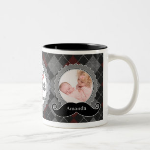 Dad's 1st Father's Day   Custom Moustache 2-Photo Two-Tone Coffee Mug
