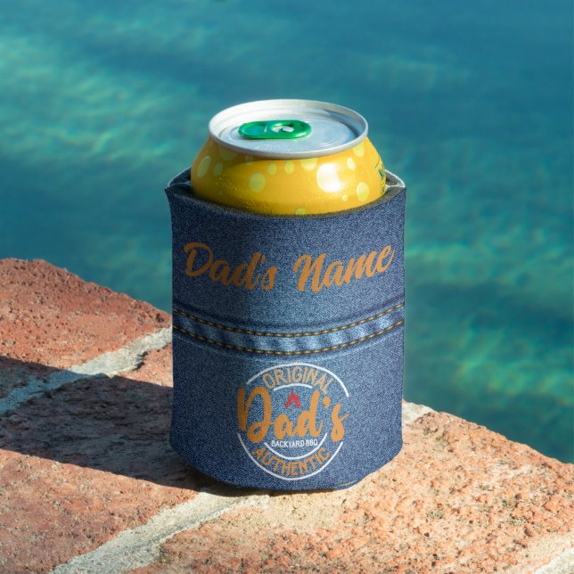 Dad's Authentic Backyard BBQ Denim Print Can Cooler (In Situ Pool)