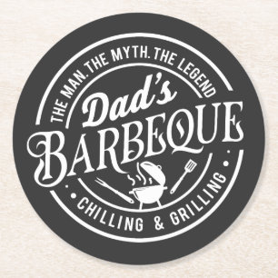 Dad's Barbeque   Man, Myth, Legend Round Paper Coaster