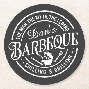 Dad's Barbeque Man, Myth, Legend Round Paper Coaster