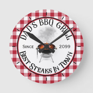 Dad's BBQ Grill Best Steaks In Town Round Clock