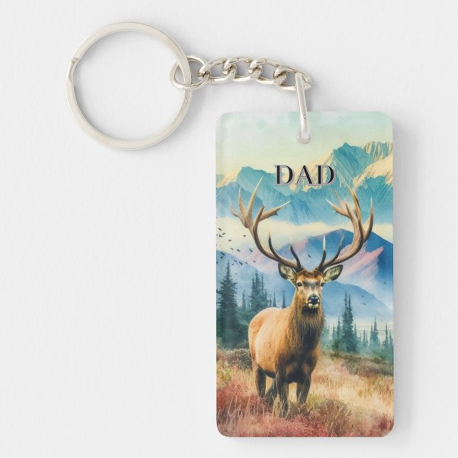 Dad's Buck Deer with Antlers  Key Ring (Front)