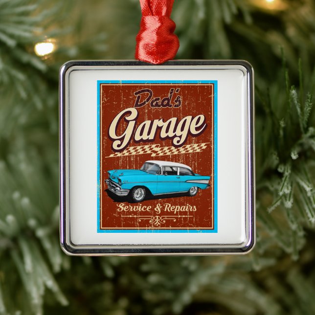 Dad's Custom Blue Garage Metal Tree Decoration (Tree)