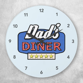 Dad's Diner Logo - A Gift for Dad Round Clock