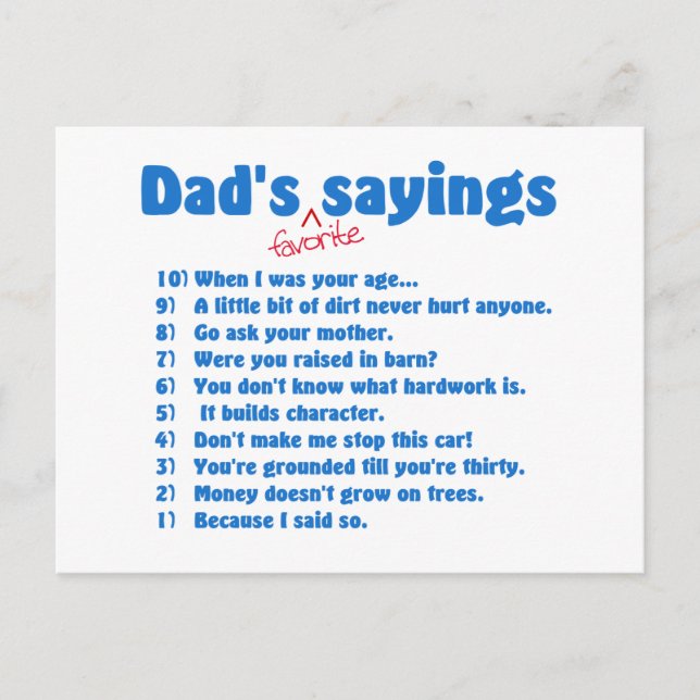 Dads favourite sayings postcard (Front)
