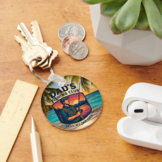 Dad's Fishing Club Retro Sunset Personalised Key Ring