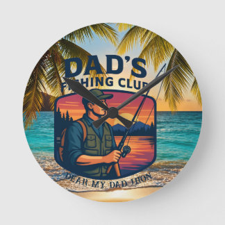 Dad's Fishing Club Retro Sunset Personalised Round Clock