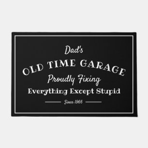 Dad's Garage Any Name Old Time Funny Black Doormat