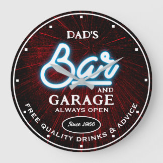 Dad's Garage Bar Any Name Always Open Slogan Large Clock