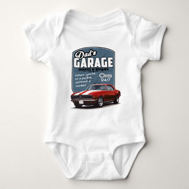 Dad's Garage Red Camaro Baby Bodysuit (Front)