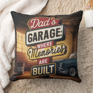 Dad's Garage Retro Vintage Automotive Sign Cushion