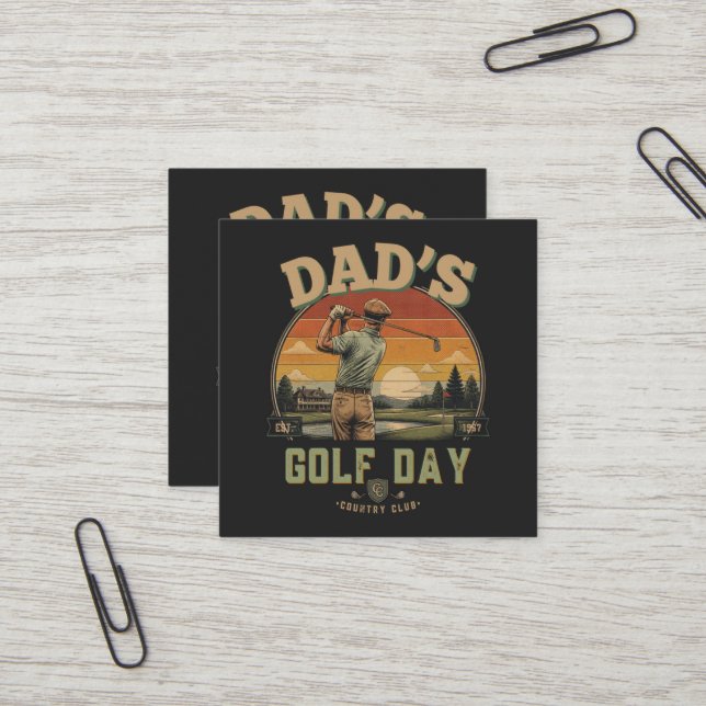 Dad's Golf Day Square Business Card (Front/Back In Situ)