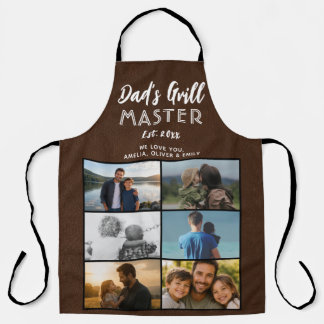 Dad's Grill Master Faux Leather 6 Photo Collage Apron