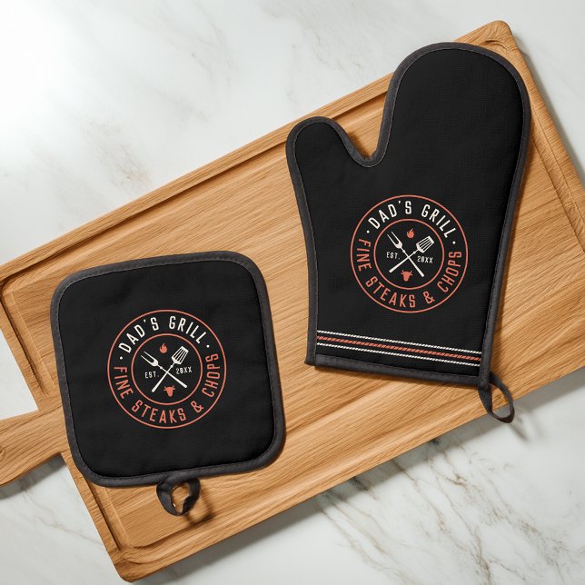 Dad's Grill Personalised Year Established Oven Mitt & Pot Holder Set (Creator Uploaded)