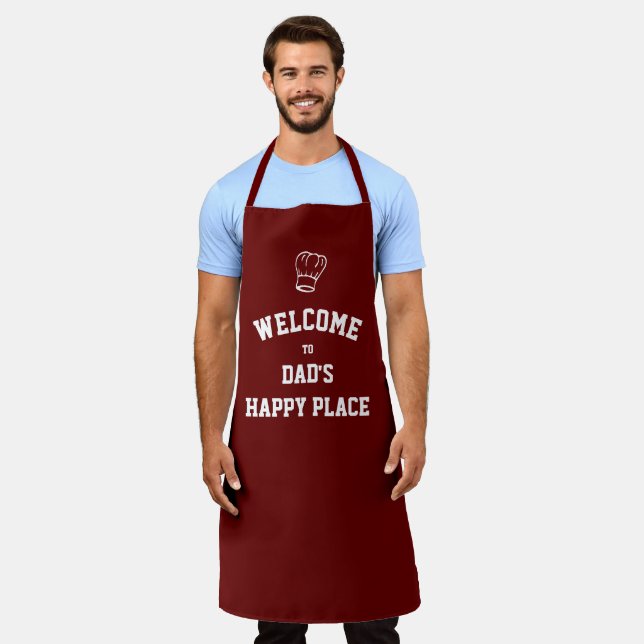 DAD'S HAPPY PLACE | Chef Hat | Custom BURGUNDY Apron (Worn)