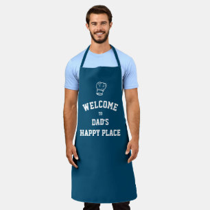 DAD'S HAPPY PLACE Chef Hat Custom TEAL BLUE Apron
