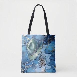 Dads Mood Music Blue Fedora Medium Shoulder Tote Bag