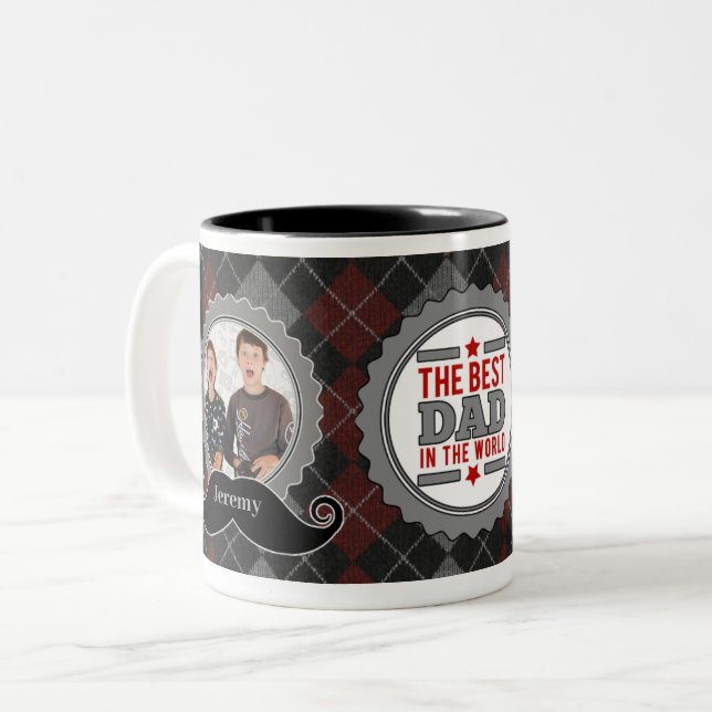 Dad's Moustache Best Dad in the World 2 Photo Two-Tone Coffee Mug (Front Left)