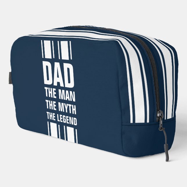 Dad's White Racing Stripe Navy Blue Overnight Bag (Right Corner)