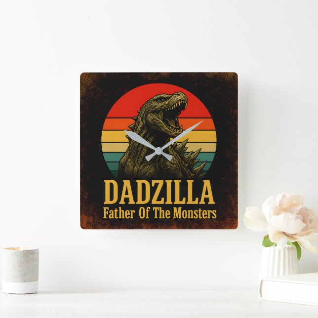 Dadzilla Father Of The Monsters Fathers Day Square Wall Clock (Home)