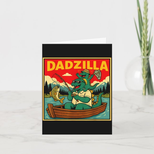 Dadzilla fishing dinosaur father and son retro  card (Front)