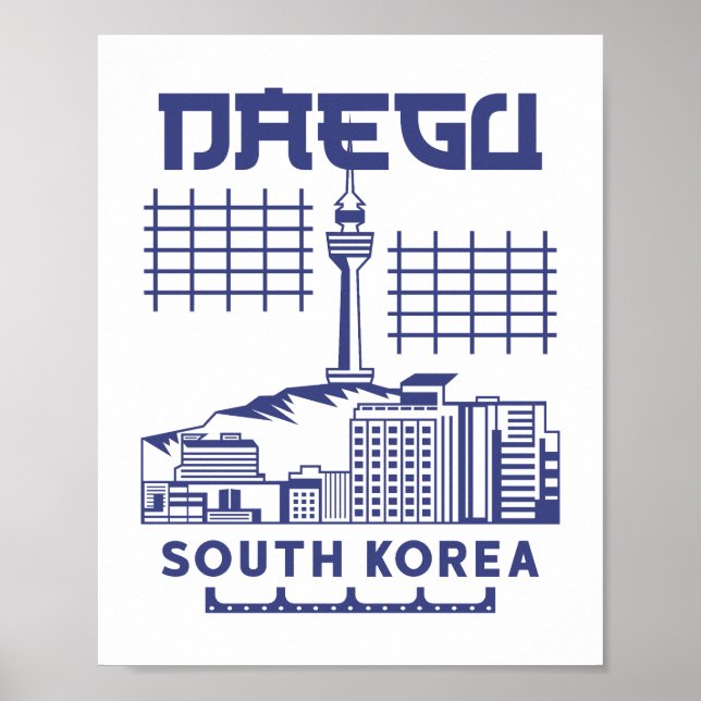 Daegu South Korea Modern Skyline Graphic Design Poster (Front)